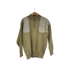 BOB ALLEN Men Hunting Shooting Heavy Sweater Quarter Zip Suede Brown-Green L